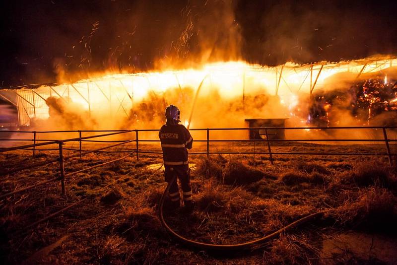 K velkému požáru skladovací haly sena v Bohuslavicích nad Metují došlo v neděli před čtvrtou hodinou ranní. 