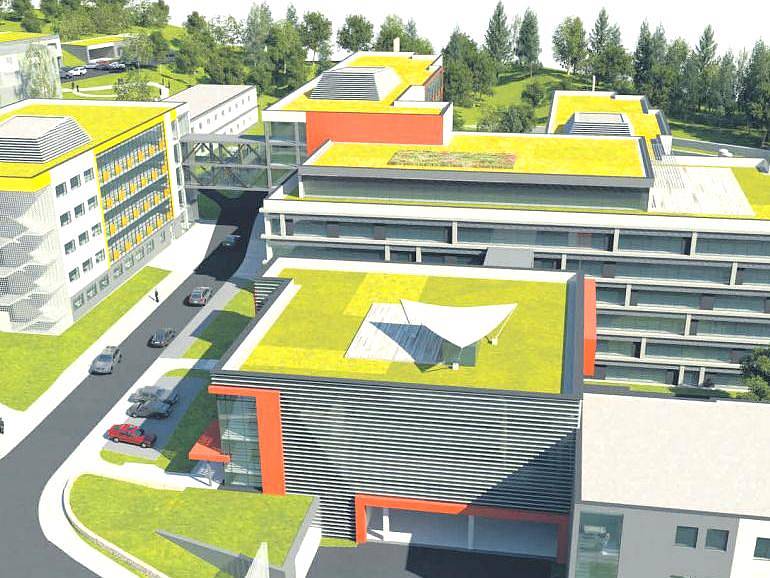JAK MÁ VYPADAT nová výstavba v dolním areálu náchodské nemocnice, která bude splňovat moderní trendy a požadavky, zachycují vizualizace.