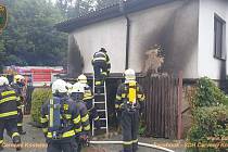 Jednotka vyjela na požár kůlny která byla součástí rodinného domu.