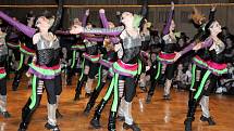 NA TANEČNÍM PARKETU v Čapkově sálu se po celou sobotu postupně představovaly skupiny tanečníků v nápaditých kostýmech v kategoriích od šesti let až po dospělé nad patnáct let. 