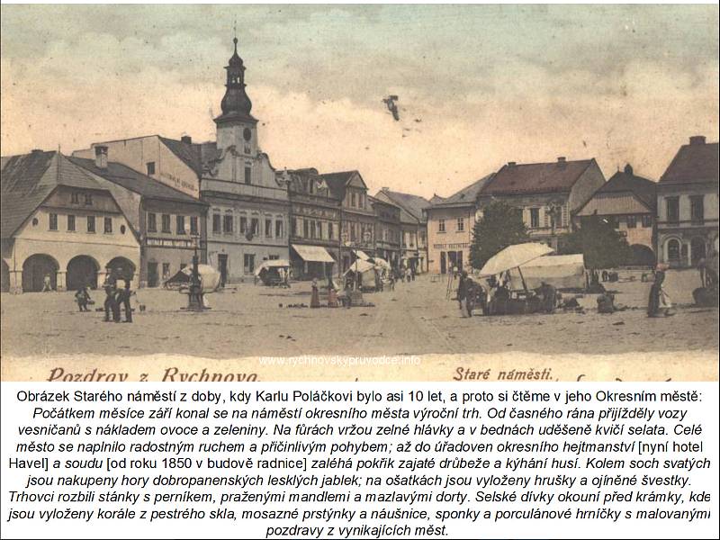 Historický pohled na Staré náměstí z dob dětství Karla Poláčka.