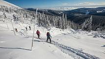 Skialpinisté v Krkonoších a Orlických horách.