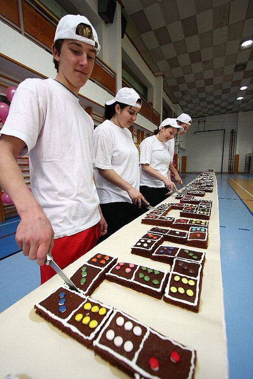 ŽÁCI STŘEDNÍ ŠKOLY OPOČNO vytvořili, v rámci studentských projektů Malé granty, „Domino, které mizí“. Studenti gastronomických oborů upekli 24 plechů perníku, z něj nakrájeli 170 dominových kostek. Délka domina byla 27,2 metru a zdobilo ji 1147 lentilek.