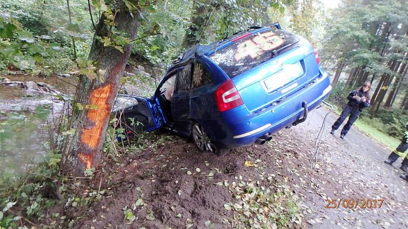 Havárie osobního automobilu mezi Zdobnicí a Rokytnicí.