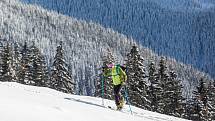 Skialpinisté v Krkonoších a Orlických horách.