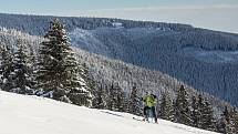 Skialpinisté v Krkonoších a Orlických horách.