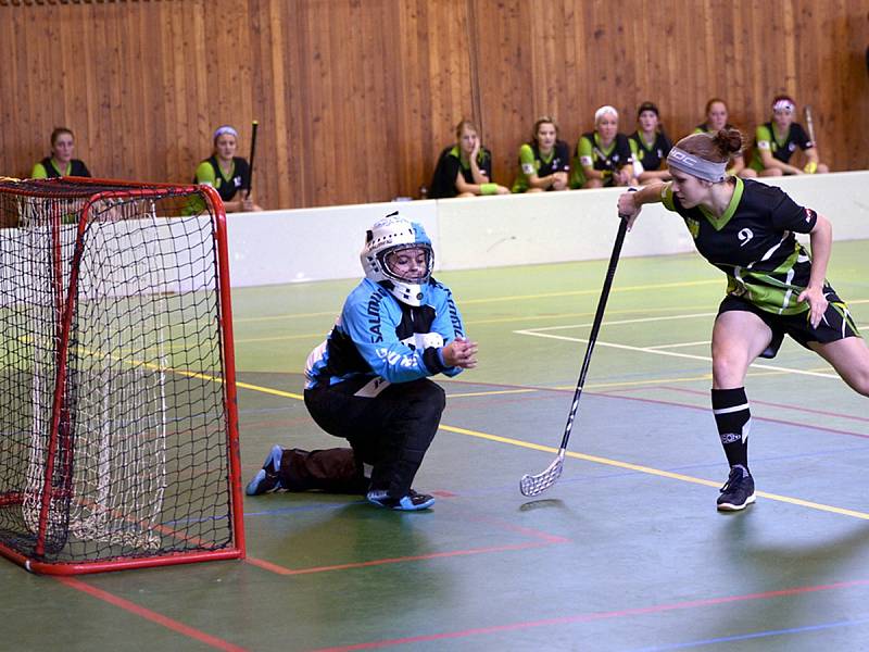 OSM GÓLŮ padlo v okresním druholigovém derby florbalistek na turnaji v Kostelci nad Orlicí. Ze zisku tří bodů se radovaly hráčky Dobrého (tmavé dresy), které porazily Dobrušku 6:2.     