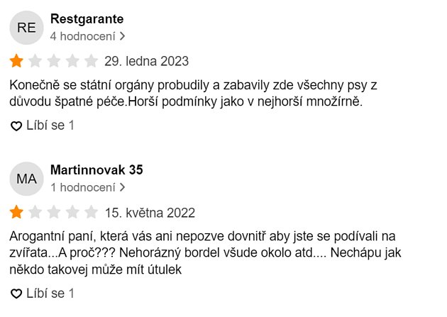 Negativní recenze spolku Domov na konci cesty na webu firmy.cz.