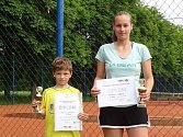 MEDAILISTÉ. Úspěšní tenisté TK Kvasiny Martin Holub a Andrea Tobišková s trofejemi z oblastních přeborů.