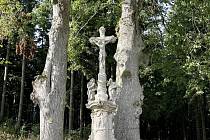 Nově opravený kříž stojí v horní části Neratova v Orlických horách.