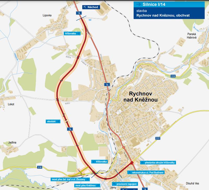 Obchvat Rychnova nad Kněžnou by měl být uvedený do provozu v roce 2025.