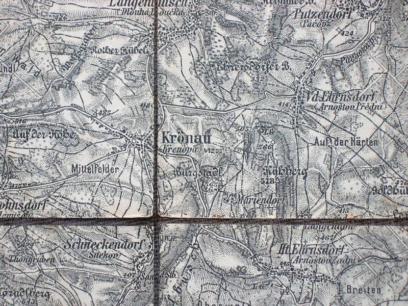 Křenov a okolí na nejproslulejší rakouské mapě „speciálce“ z let 1876 až 1877. 