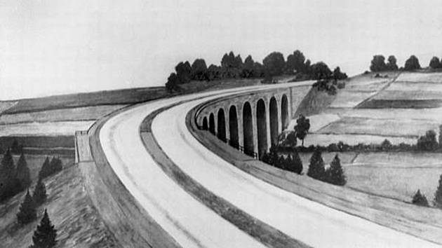 Po Hitlerově dálnici zbyly v krajině stavby, Němci silnici nikdy nedokončili.