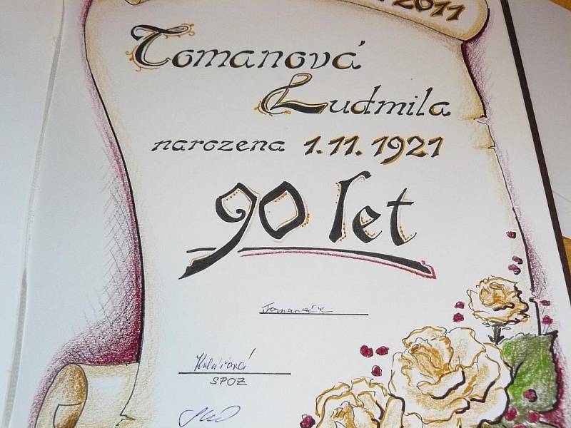 Ludmila Tomanová z Dlouhé Loučky oslavila prvního listopadu devadesátiny.