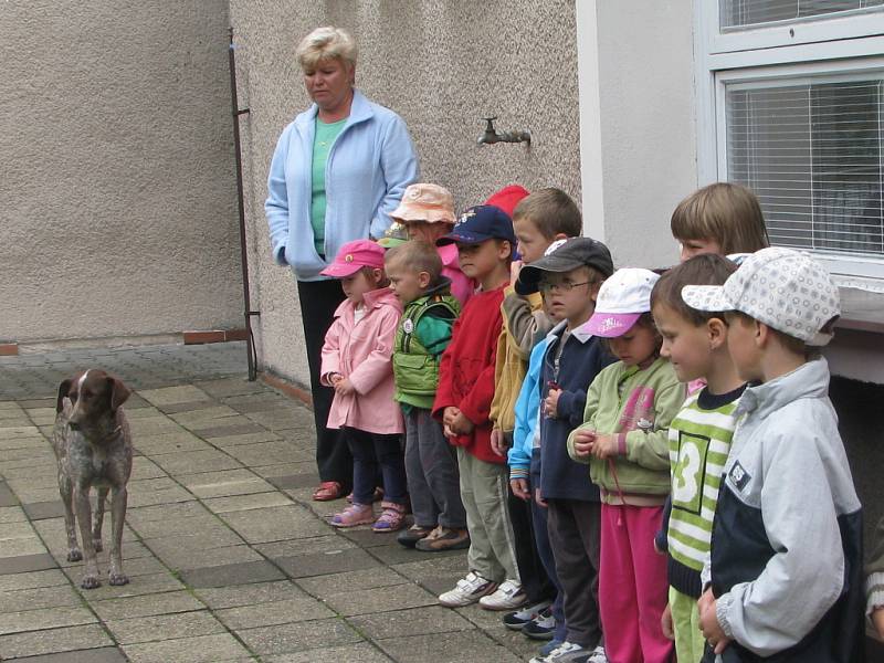 Děti v mateřské školce M. Majerové navštívili dravci a lovecký pes
