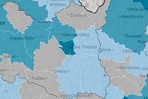 Mapa sociálně vyloučených lokalit na Svitavsku a Orlickoústecku. Zdroj: ministerstvo práce a sociálních věcí