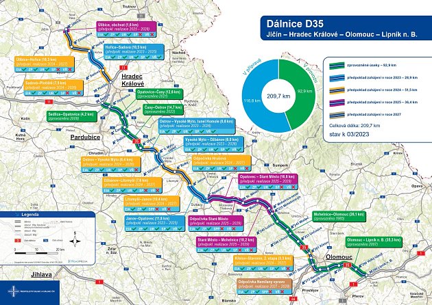 Mapa výstavby dálnice D35