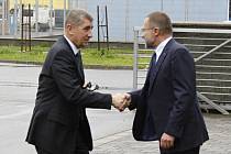 Ministr financí Andrej Babiš (vlevo) se v Poličce setkal také s předsedou Okresní hospodářské komory Otakarem Klepárníkem.
