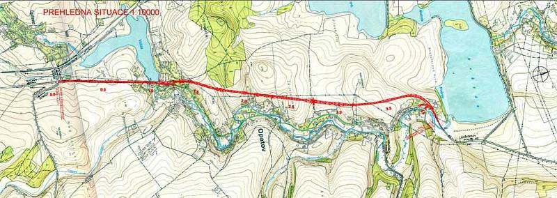 Mapa obchvatu Opatova, kterou projektoval Stanislav Netolický.