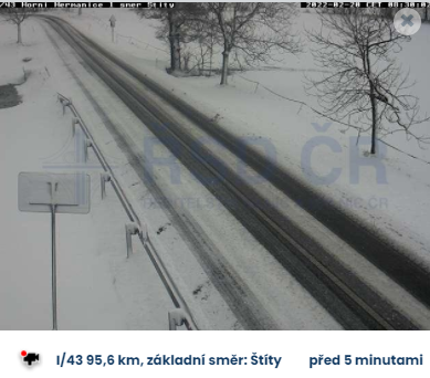 Silnice I/43 Svitavy - Štíty, stav 8:35 hodin u Horních Heřmanic