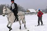 Jezdci na koních a lyžaři se sešli při horseskijöringu  v  Janově