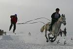 Jezdci na koních a lyžaři se sešli při horseskijöringu  v  Janově