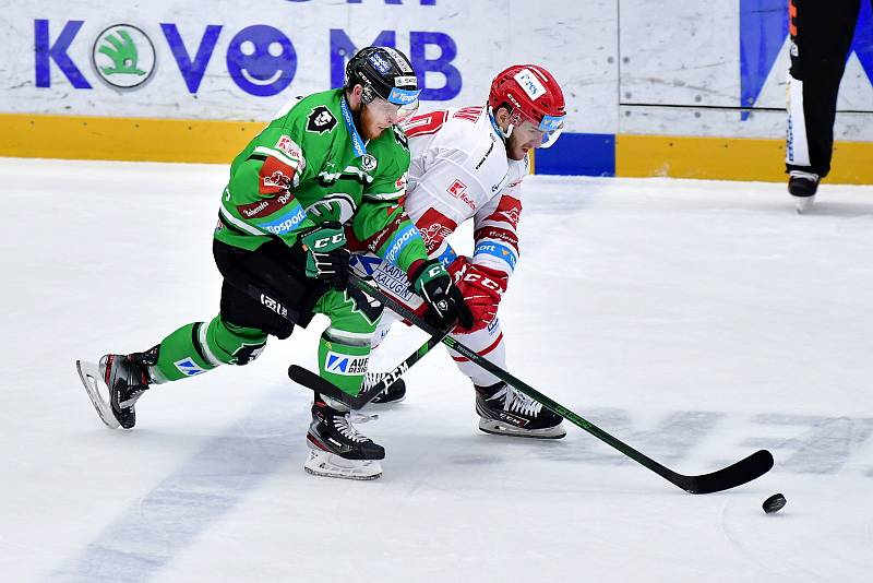 Šestý zápas semifinále play off hokejové extraligy mezi BK Mladá Boleslav a HC Oceláři Třinec.