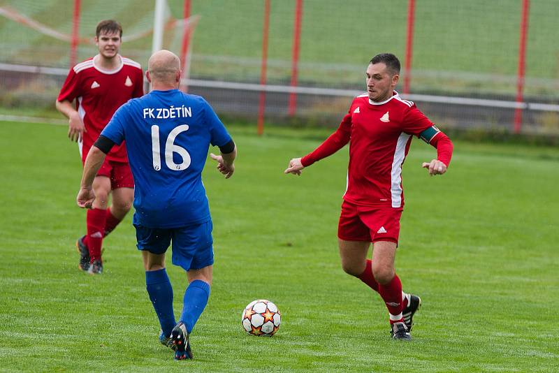 Okresní přebor: TJ Sokol Kosořice - FK Zdětín (1:1), hráno 15. října 2022.