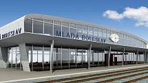 PRVNÍ NÁVRH nového vlakového nádraží v Mladé Boleslavi Čejeticích. Lidem se nelíbil, budova by byla příliš prosklená a nezapadla by.