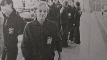 Martina Bílková, první juniorská reprezentantka ČSSR z oddílu. Snímek je z mezistátního závodu juniorů ČSSR - NDR v Českých Budějovicích v roce 1980