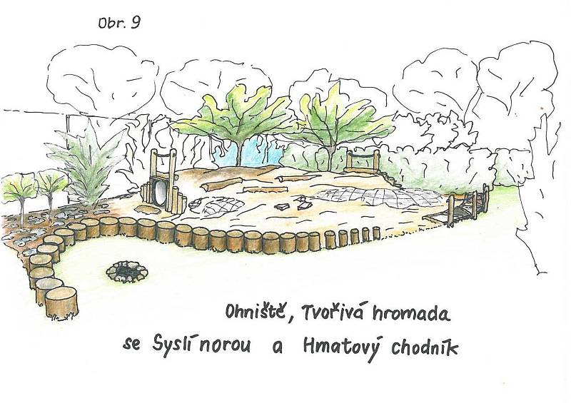 Zahrada Mateřské školy Vandrovka v Mladé Boleslavi - náčrt její nové podoby.