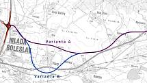 Plán přeložky silnice I/16 Martinovice - Mladá Boleslav