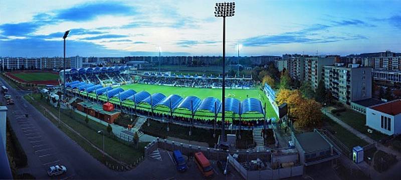 Pohled na současný stav Městského fotbalového stadionu.