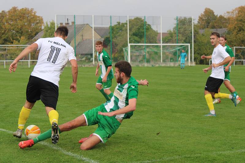 I. B třída: Sokol Pěčice - FC Mělník (3:3), hráno 8. října 2022