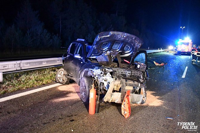 Na dálnici D10 došlo v pondělí večer k hromadné nehoda několika vozidel a stáda divokých prasat.