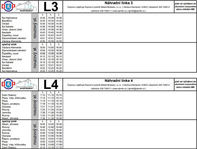 Jízdní řád náhradních linek v Mladé Boleslavi