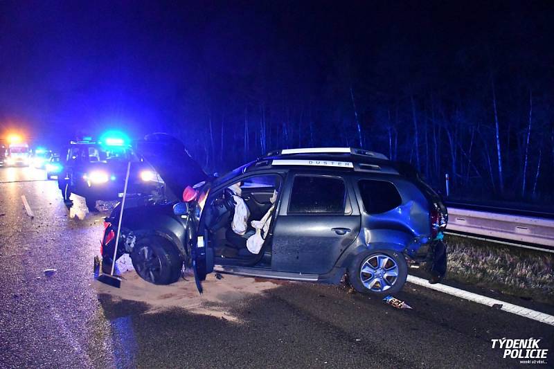 Na dálnici D10 došlo v pondělí večer k hromadné nehoda několika vozidel a stáda divokých prasat.