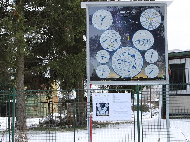 Astronomické hodiny u hvězdárny v Třebíči ukazují nejen přesný čas