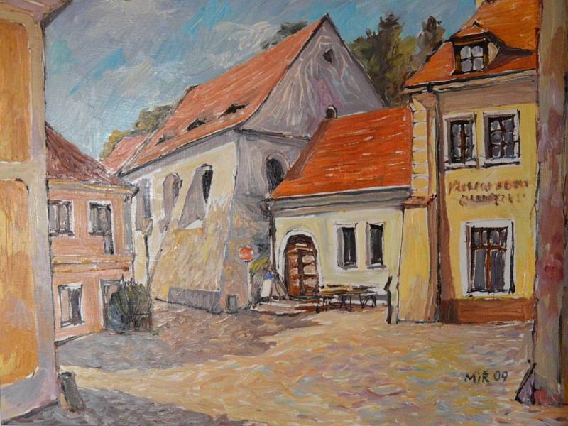 Mirek Řídký: Třebíč, Zadní synagoga, olejomalba, 2009.