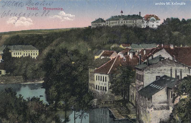 Třebíč, pohled na nemocnici. Asi rok 1920.