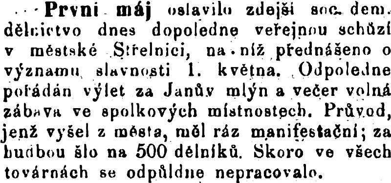Na Střelnici to kdysi dávno žilo. Listy ze západní Moravy 1. května 1897. Z archivu M. Krčmáře