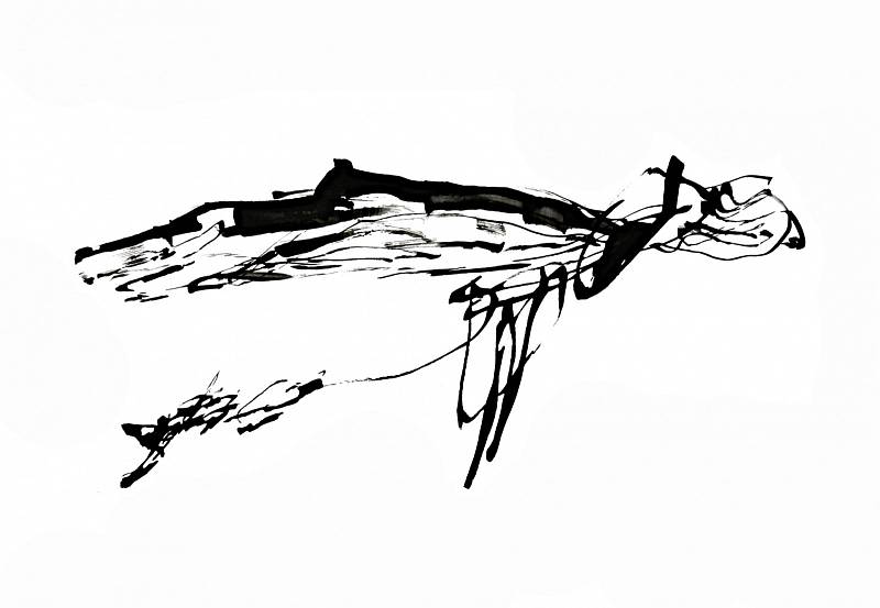 Jan Dočekal: Vysočina je letící Ikaros I-VI, vše kresba rákosem tuší na papíru, 21 x 29,7 cm, 2017.