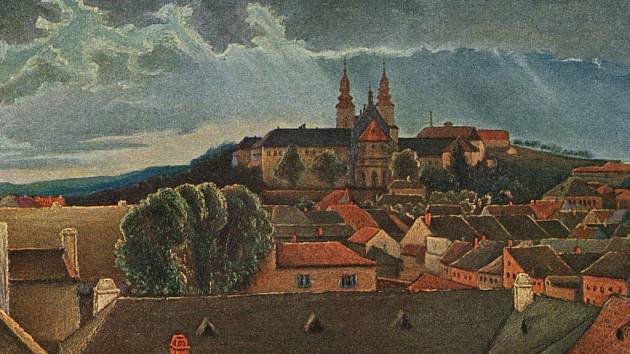 Obraz třebíčské baziliky od Imricha Plekance.