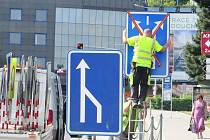 Práce na semaforech, které řidičům ztěžovaly průjezd centrem Třebíče.