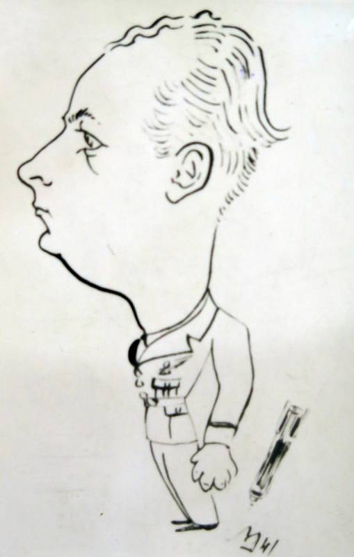 Karikatura Leonharda Smrčka nakreslená některým z jeho přátel v RAF. Foto: archiv Zdeňka Smrčka