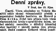 Článek o Krškově smrti z Moravské orlice 26. října 1900. Krška ale neskonal 25. října, jak vyplývá z článku, nýbrž o den dříve.