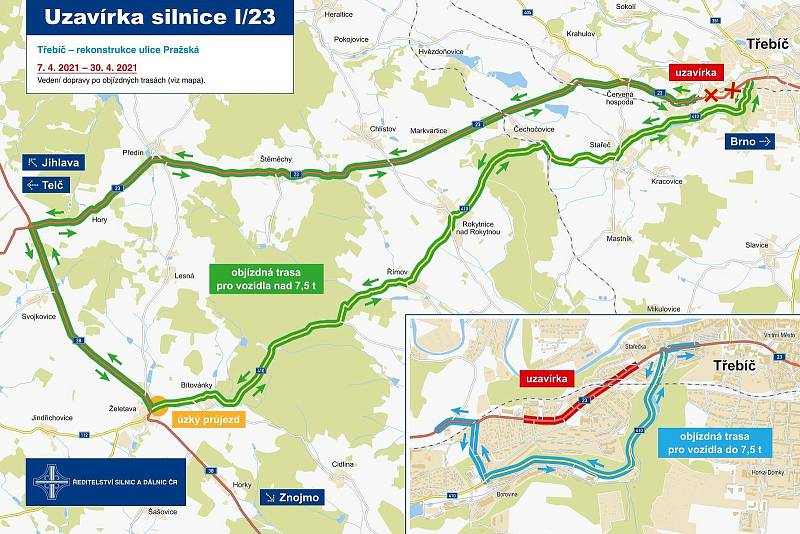 Mapka plánované rekonstrukce včetně objízdných tras. Foto: se svolením ŘSD