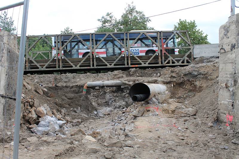 Rozkopané silnice v Třebíči. Sucheniova ulice. Tady má být do konce října podchod.