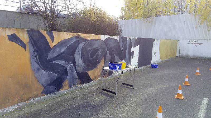 Studentská umělecká zeď v Moravských Budějovicích.