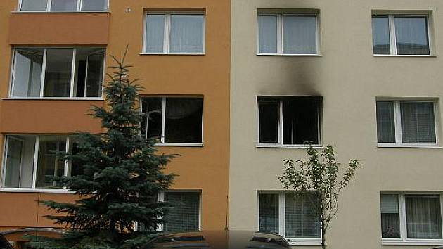 Požár v Mládežnické ulici v Třebíči. 